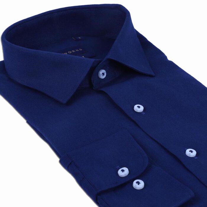 Navy Cotton Linen Solid Plain Shirts