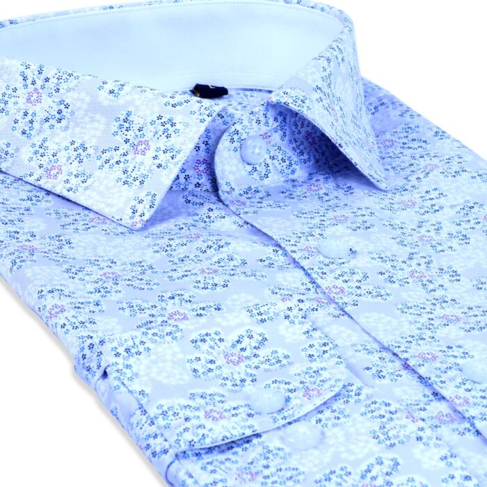 Sky Blue Floral Satin Printed Shirt