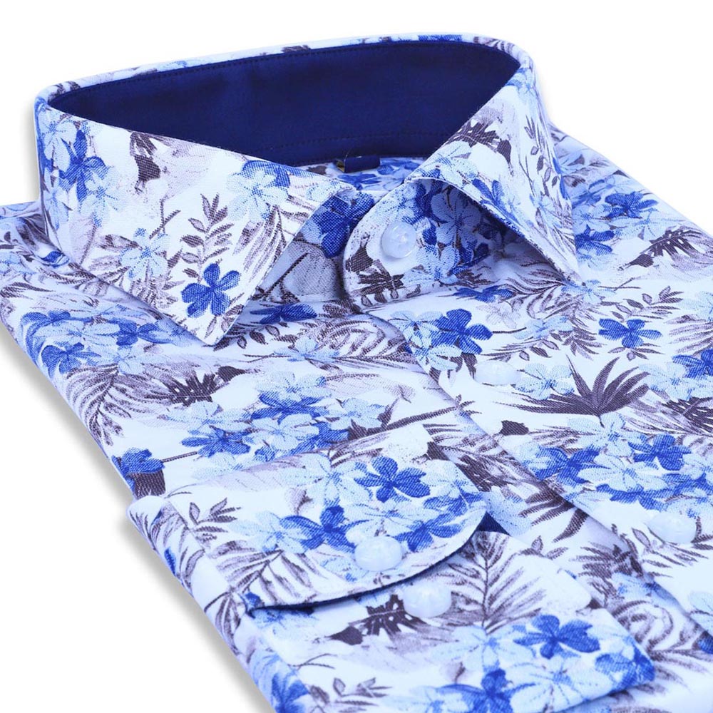 Blue Floral Printed Shirt, Buy Branded Blue Floral Printed shirt at ...
