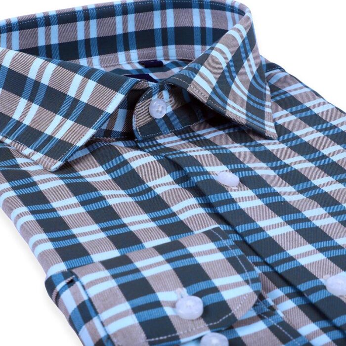 Blue Brown Bold Twill Checks Twill Yarn Dyed Shirt