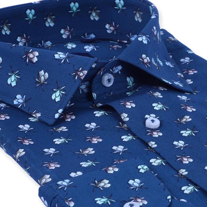 Blue Floral Poplin Printed Shirt