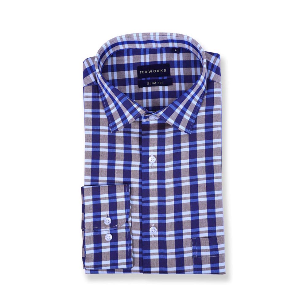 Blue Bold Twill Checks Yarn Dyed Shirt - Texworks