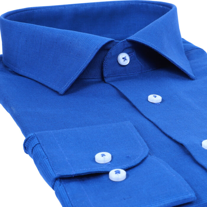 Blue Cotton Linen Solid Poplin Plain Shirts